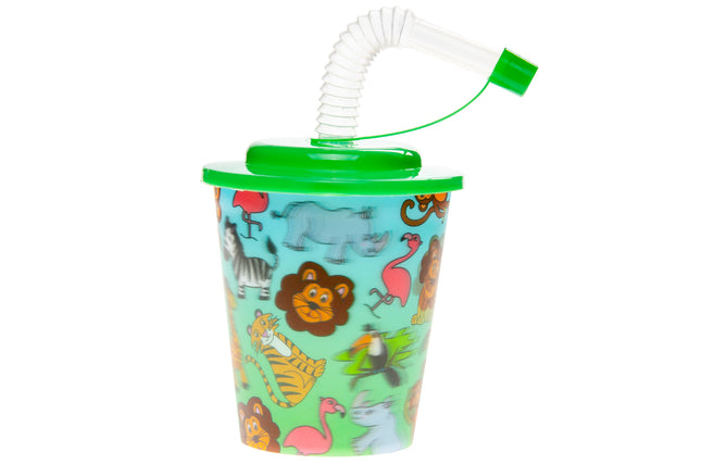 Wild Animal Reusable Plastic 3D Cup & Straw - Single