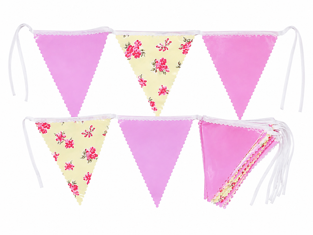 10m Pink & Yellow Vintage Floral Triangle Bunting