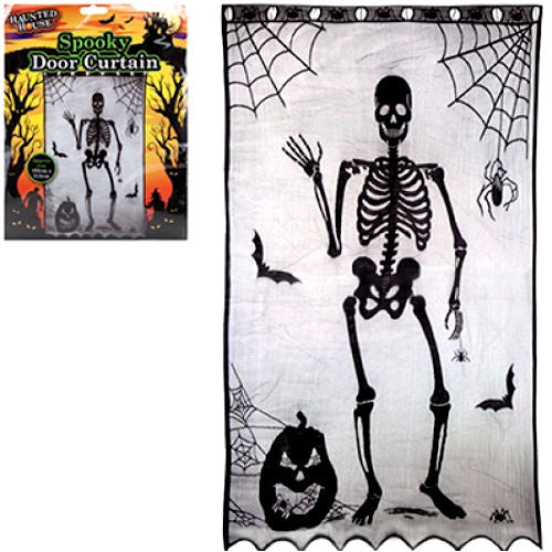 Halloween Skeleton Door Curtain - 102cm x 213cm Spooky Entryway Decor Creepy Skeleton Haunted House Accessory