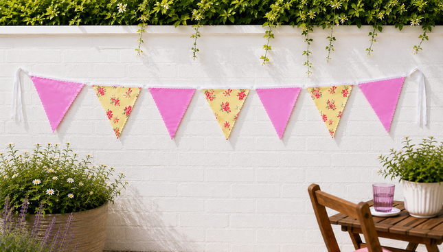 10m Pink & Yellow Vintage Floral Triangle Bunting
