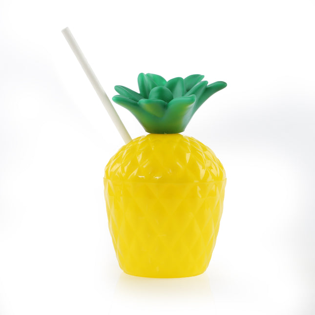 Plastic Pineapple Cup & Paper Straw