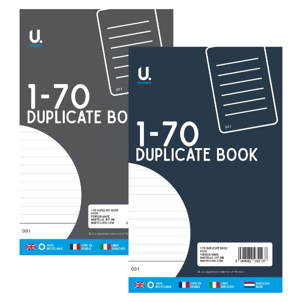 Duplicate Book 1-70 - Assorted Sequentially Numbered Copies Convenient Record Keeping Assorted