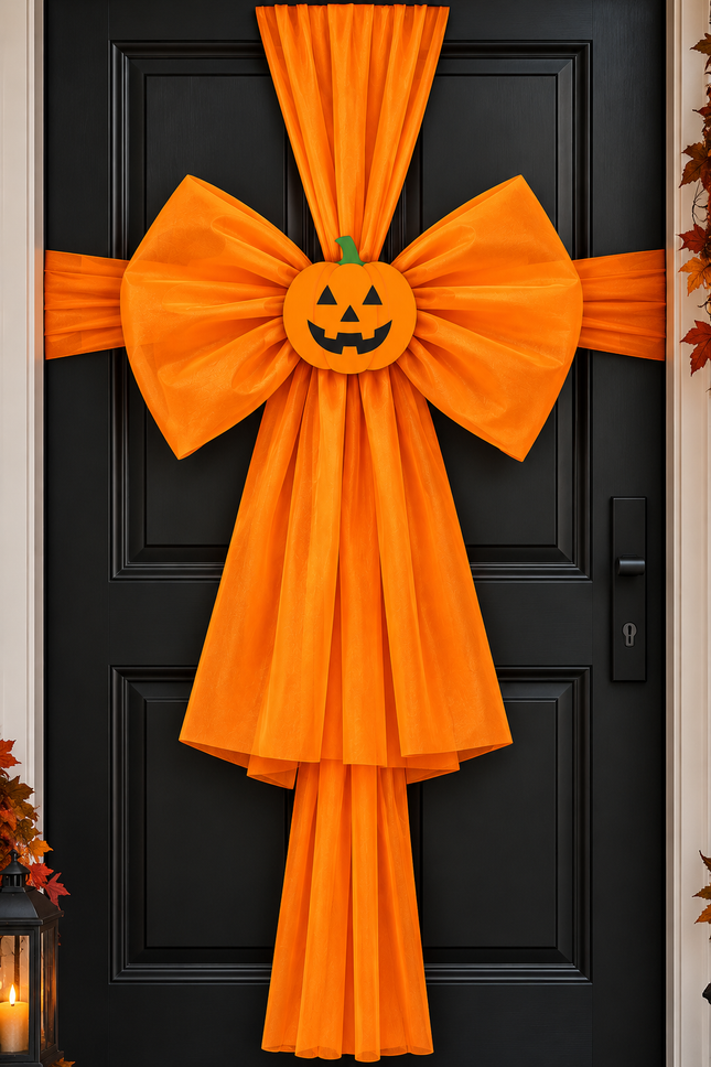 Orange Pumpkin Halloween Door Bow