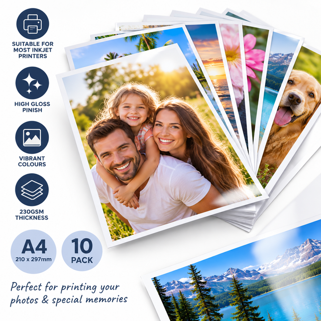 10 High Gloss A4 Photo Paper Sheets