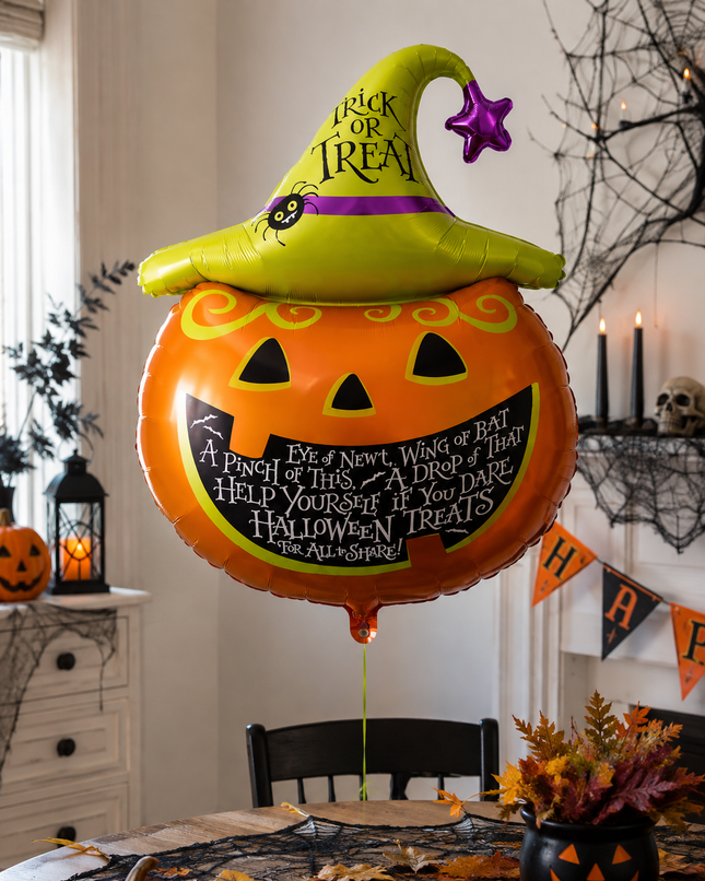 65cm Halloween Pumpkin Foil Balloon with Witch Hat – Large Party Decoration