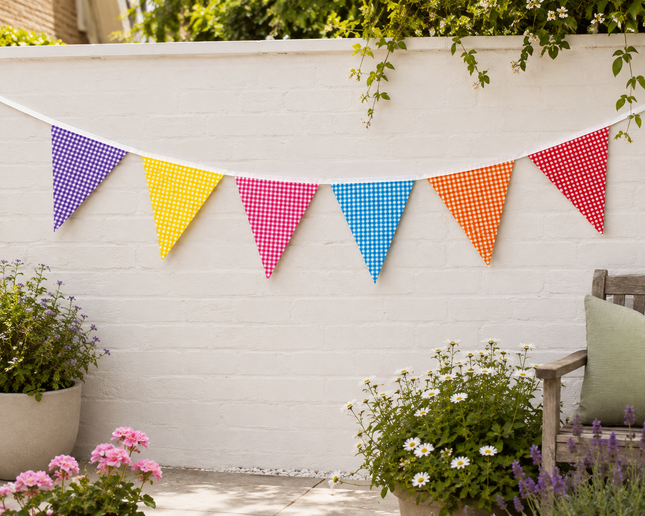 10m Multicoloured Gingham Triangle Bunting