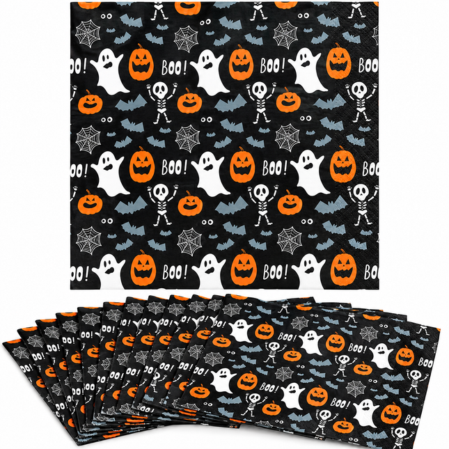 16 Pack Pumpkin Ghosts Spooky Halloween Printed Napkins