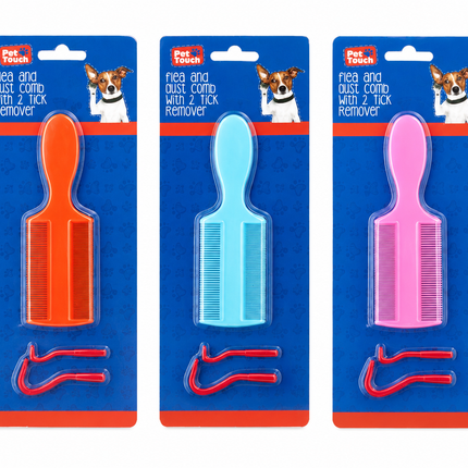 Flea & Dust Comb With 2 Tick Remover - (3 Assorted)