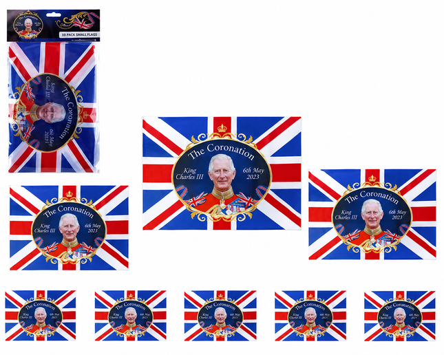 King Charles III Coronation Bunting – 12 Union Jack Flags 30 x 20cm