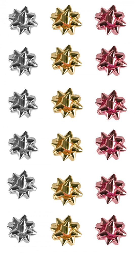 20 Medium Rose Gold Silver & Gold Foil Bows (Pack) – Shiny Gift Wrap Accessories Self-Adhesive Presents Party