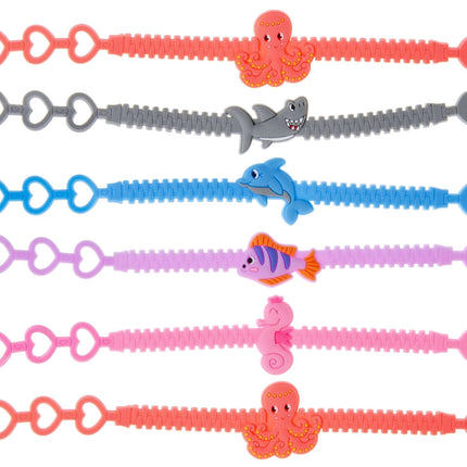 Adjustable Sealife Rubber Bracelets - 6 Pack