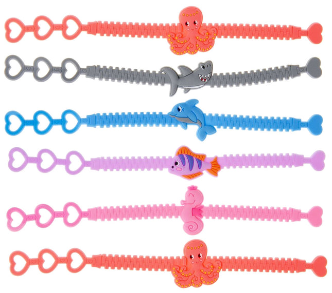 Adjustable Sealife Rubber Bracelets - 6 Pack