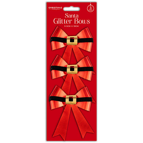 Santa Glitter Bows - 3 Pack
