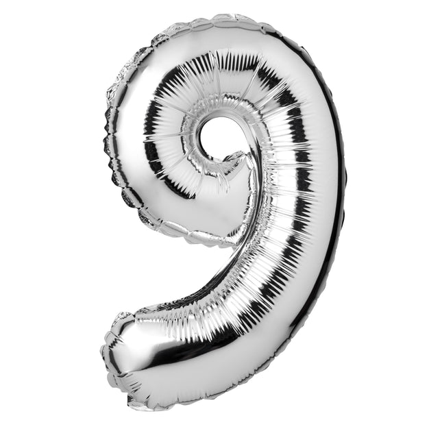 Large Silver Foil "Number 9" Balloon – 34 Inch
