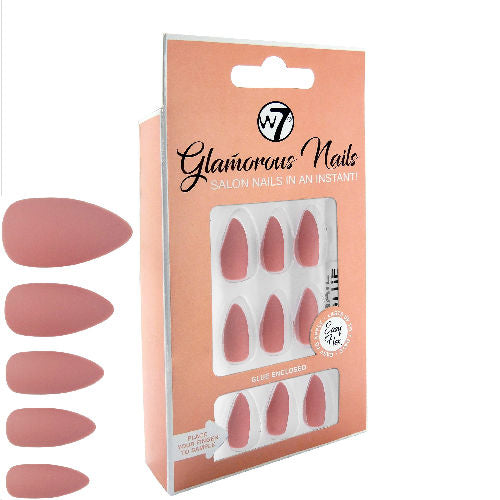 W7 Cosmetics Glamorous False Nails Nude with Attitude - Long Fake Adhesive Included Party Nails