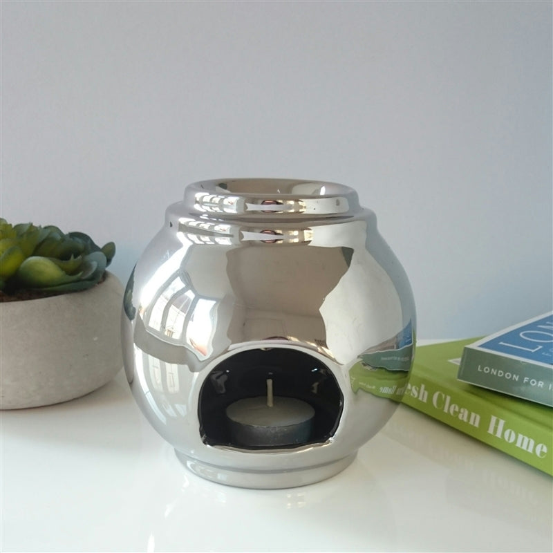 Chrome Stackable Large Ball Ceramic Wax Burner Melter - Aromatherapy Fragrance Home Decor