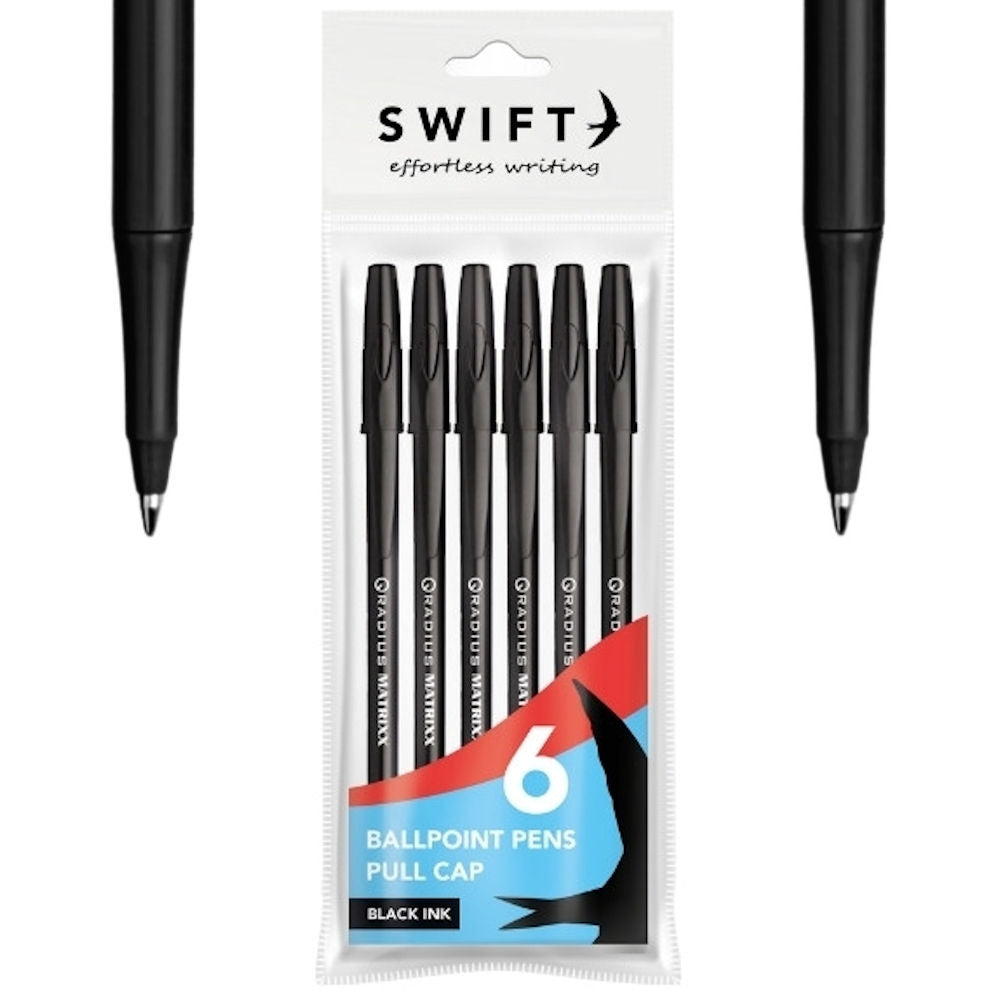 Pull Cap Black Ballpoint Pens - 6 Pack Convenient Smooth Writing Value