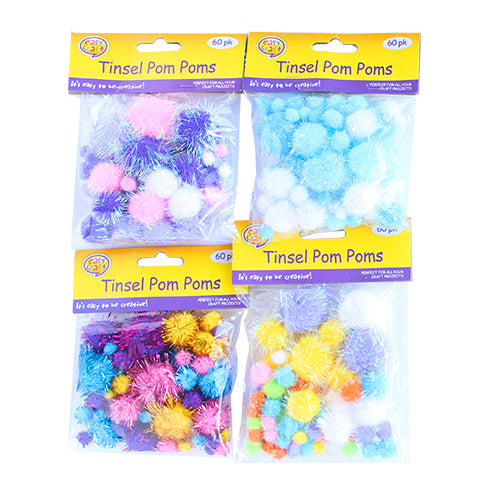 60 Tinsel Pom Poms (Assorted)