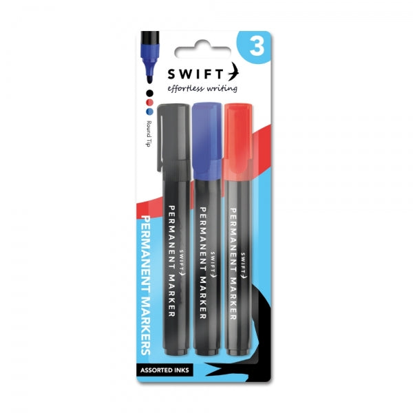 3 Black, Blue & Red Permanent Marker Pens