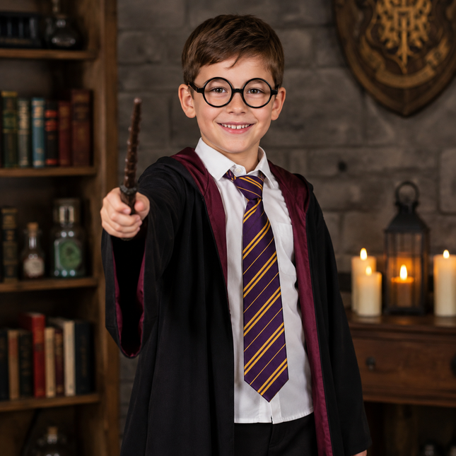 Wizard Fancy Dress Costume Accessory Set – Tie, Wand & Round Glasses