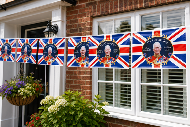 King Charles III Coronation Bunting – 12 Union Jack Flags 30 x 20cm