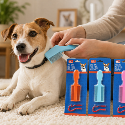 Flea & Dust Comb With 2 Tick Remover - (3 Assorted)