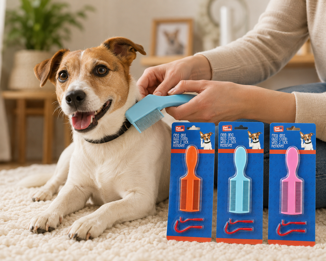 Flea & Dust Comb With 2 Tick Remover - (3 Assorted)
