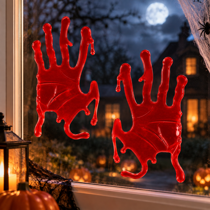 2 Pack Halloween Bloody Hands Gel Window Stickers