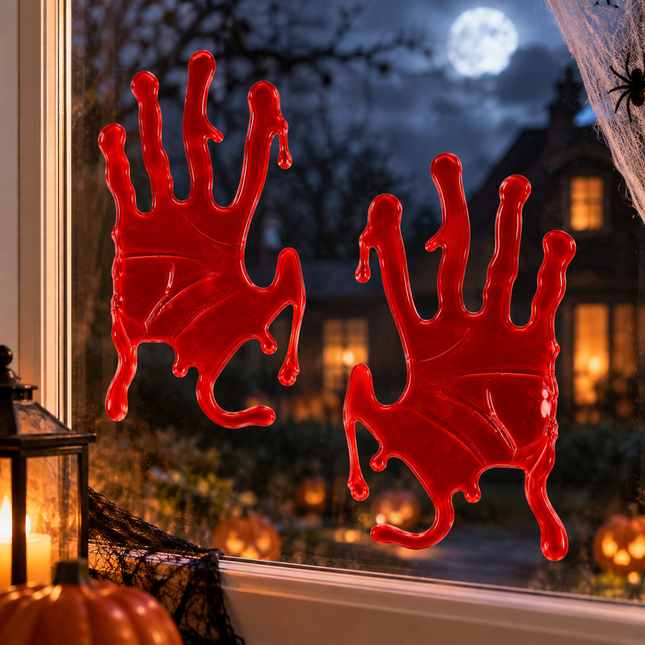 2 Pack Halloween Bloody Hands Gel Window Stickers