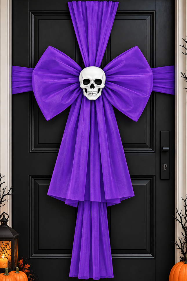 Purple Skeleton Halloween Door Bow