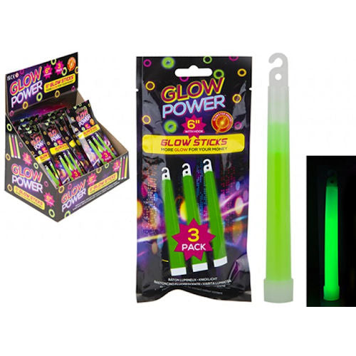 6" Glow Sticks 3 Pack - Assorted