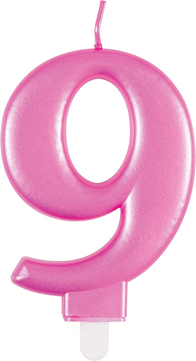 Metallic Pink Candle - Number 9