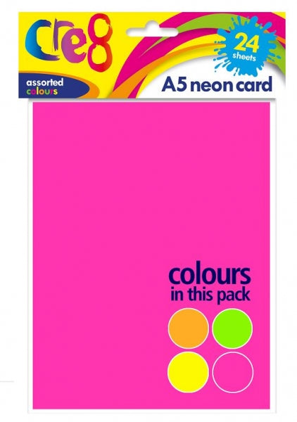 20 Neon Coloured A5 Card Sheets