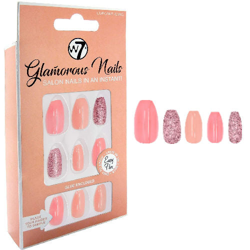 W7 Cosmetics Glamorous False Nails Cupcake Icing - Long Fake Adhesive Included Party Nails