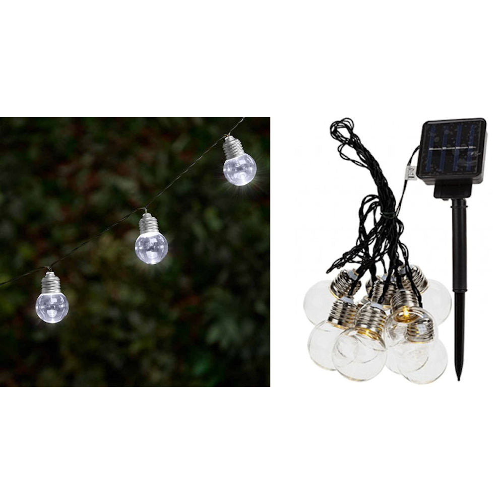 LED White Retro Bulb Solar String Lights - Fairy Lights Illuminate Outdoor Space Charming 10 Lights 8 Hours Illumination