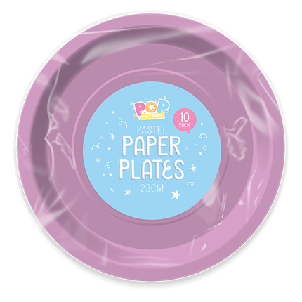Purple Pastel Round Paper Plates - 23cm 10 Pack