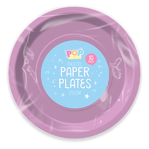 Purple Pastel Round Paper Plates - 23cm 10 Pack