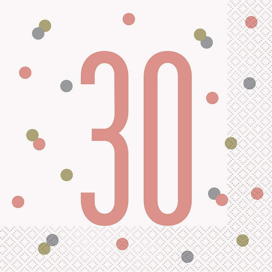 16 Rose Gold 30th Birthday Glitz Lunch Napkins