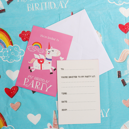 Unicorn Party Invites & Envelopes - 16 Pack