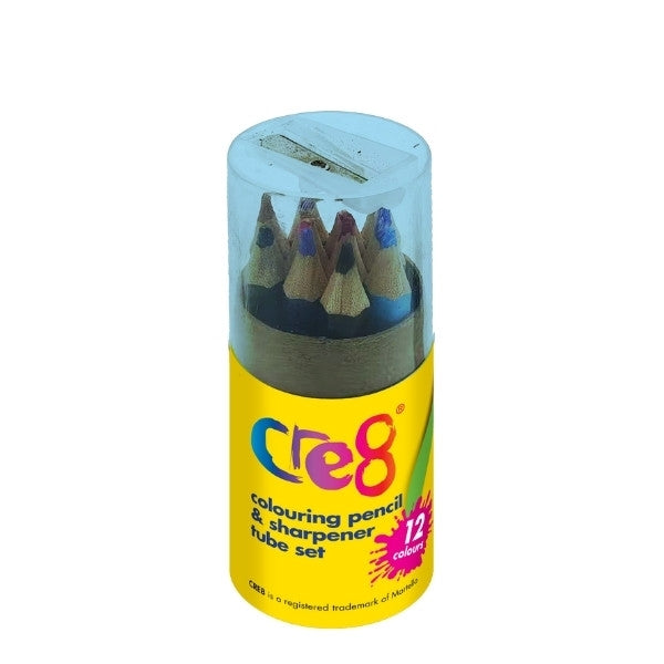 12 Small Colouring Pencils & Sharpener Tube