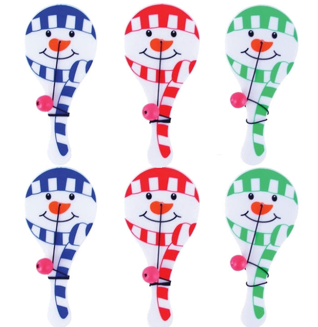 Snowman Paddle Bats & Balls - 6 Pack