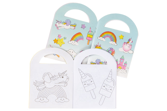 Unicorn Sticker & Colouring Books With Handles - 6 Pack