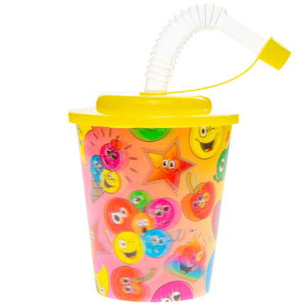 Happy Face Reusable Plastic 3D Cup & Straw - Single