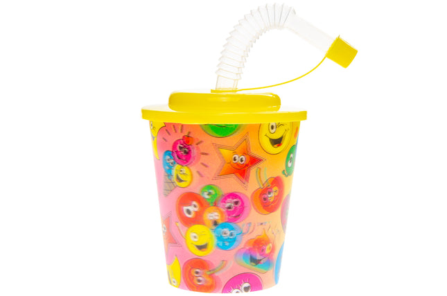 Happy Face Reusable Plastic 3D Cup & Straw - Single