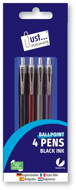 4 Black Ink Ballpoint Pens (Pack)