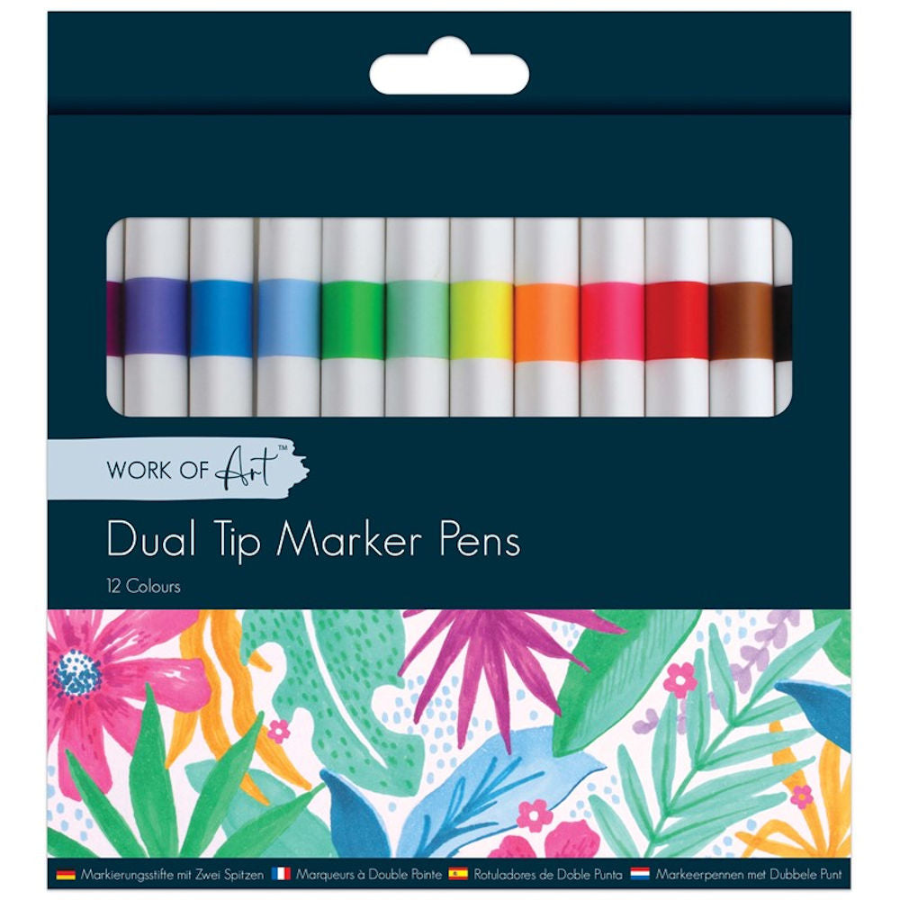 Dual Tip Bright Colours Marker Pens - 12 Pack Assorted Art Supplies Drawing Set