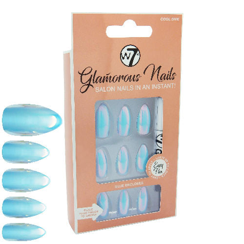W7 Cosmetics Glamorous False Long Fake Nails - Blue Cool Dive