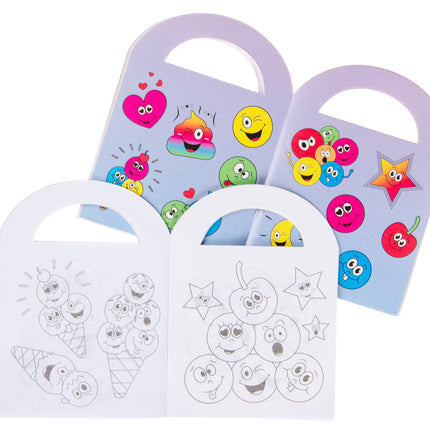 Emoji Face Sticker & Colouring Books With Handles - 6 Pack