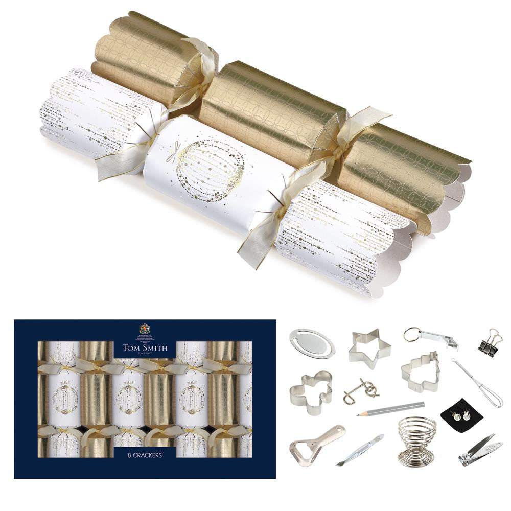 Tom Smith Gold Deluxe 8 Pack 14 Inch Crackers - Luxurious Elegant Gold Themed Christmas Crackers Festive Celebrations