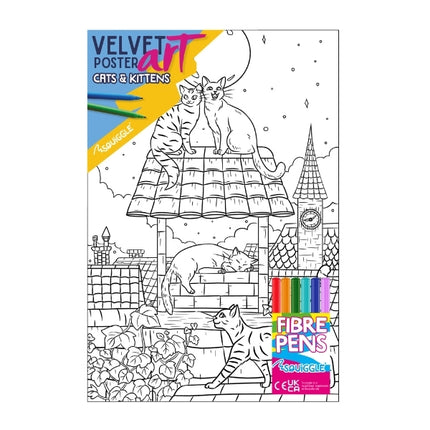 Cats & Kittens Velvet Poster Art & Fibre Pens